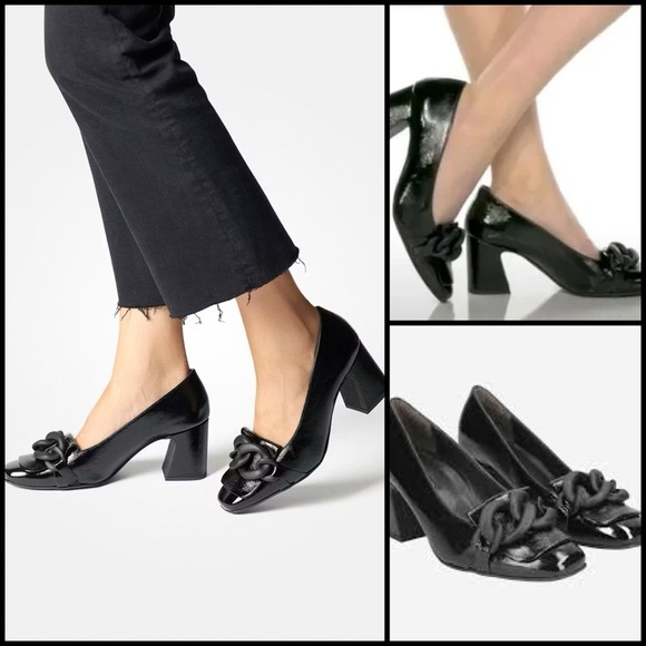 Paul Green Back Ozzie Crinkled Patent Matte Link Chain Vamp Goth Loafer Pump 6.5